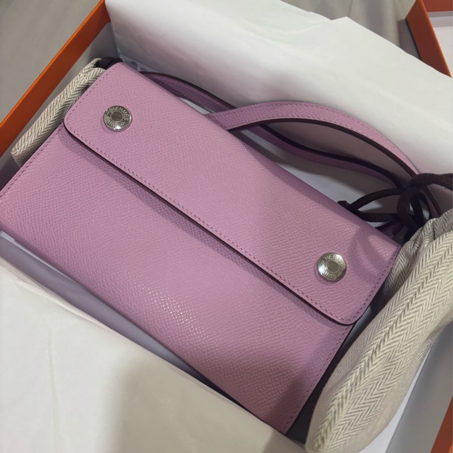 現貨商品 全新商品 台灣購證 Hermes 錦葵紫 snap 粉色斜背包-0