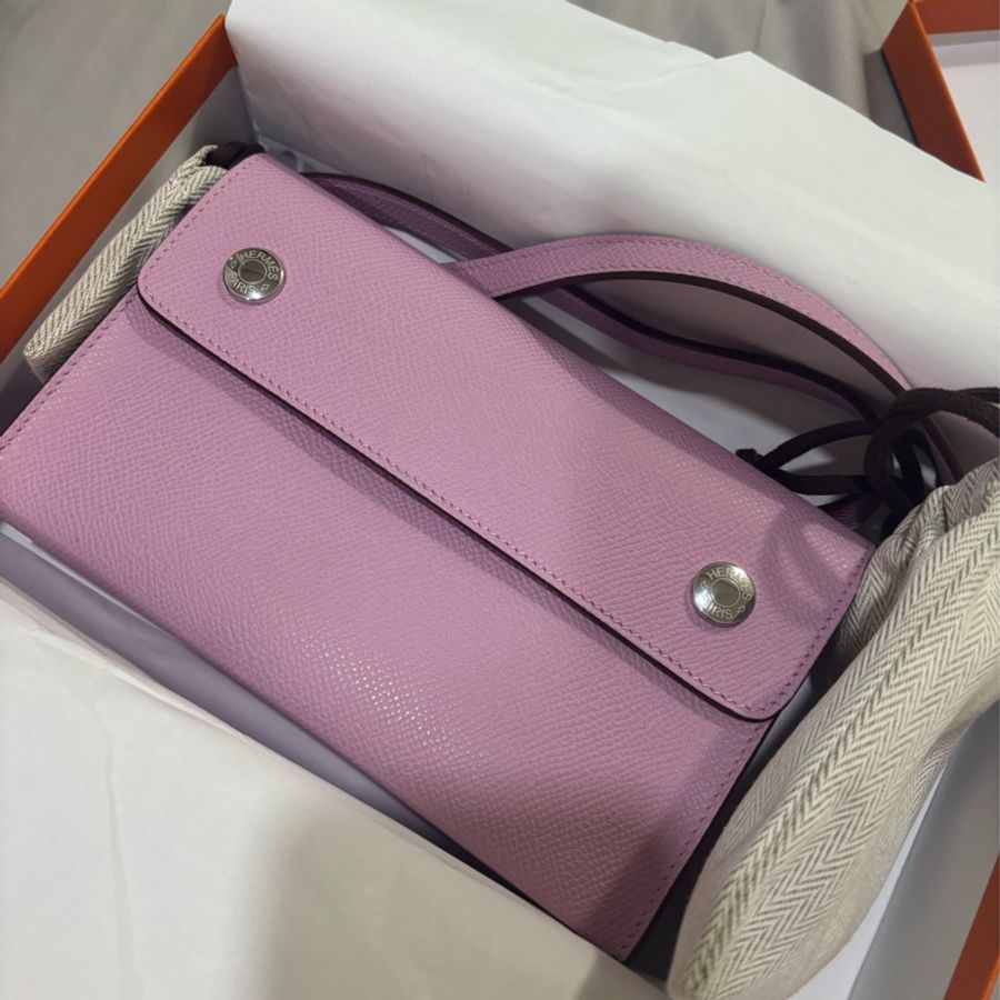 現貨商品 全新商品 台灣購證 Hermes 錦葵紫 snap 粉色斜背包-1