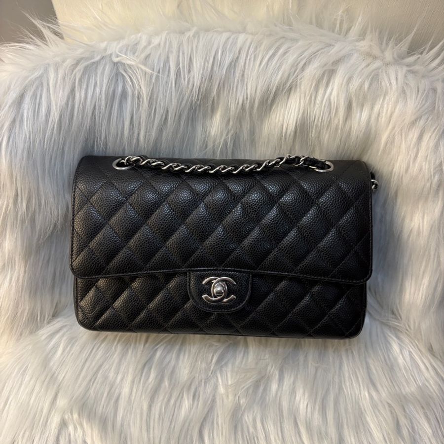 Chanel coco 25黑銀荔枝肩背包-0