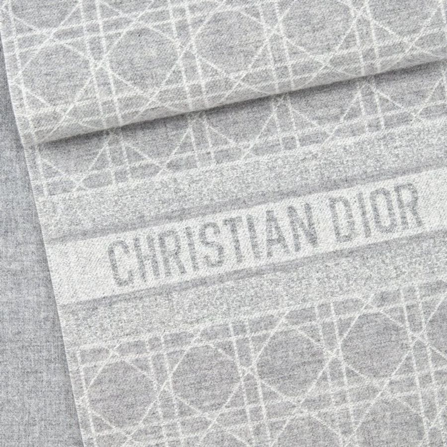 【Dior 迪奧】Cannage 喀什米爾羊絨 籐格紋 圍巾 灰色 61CAN201I035_C841-4