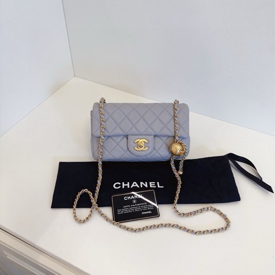 ✨Chanel 灰色金球CF大mini 有保卡 99閒置新🩶-3