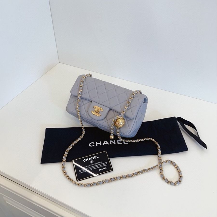 ✨Chanel 灰色金球CF大mini 有保卡 99閒置新🩶-5