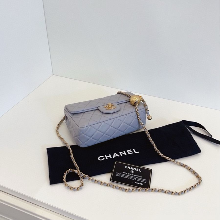 ✨Chanel 灰色金球CF大mini 有保卡 99閒置新🩶-7