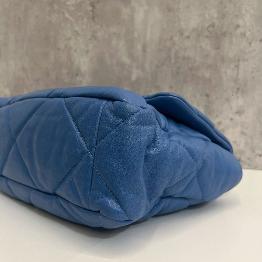Chanel 19Bag 中號 藍色金釦 完整雷標30開-6