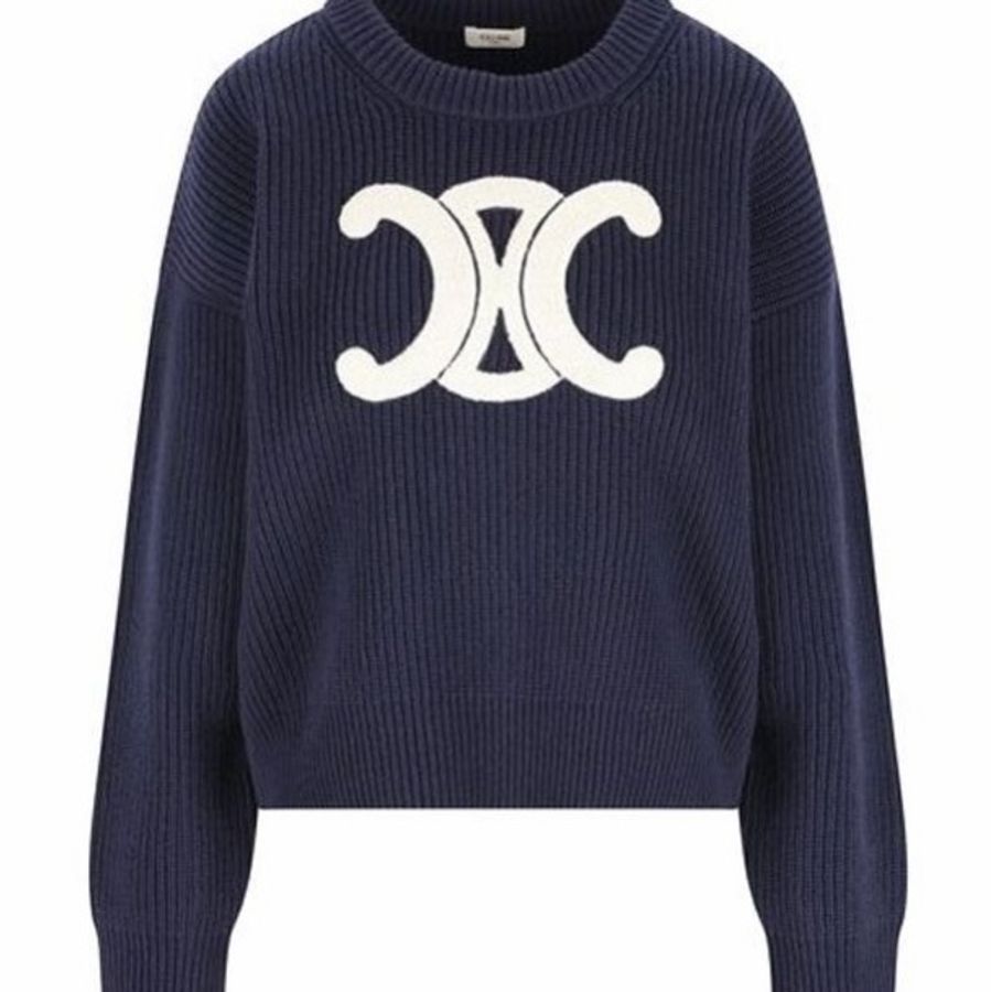 Celine 女士 羅紋羊毛圓領毛衣XS S M L碼-0