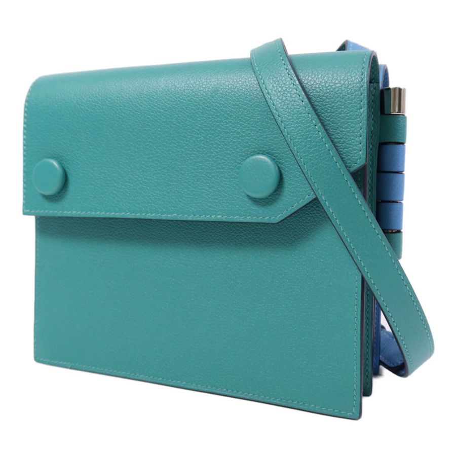HERMES 【激減優惠】Evercolor皮革Twins銀扣肩背袋Rose Azalee/Menthe-2