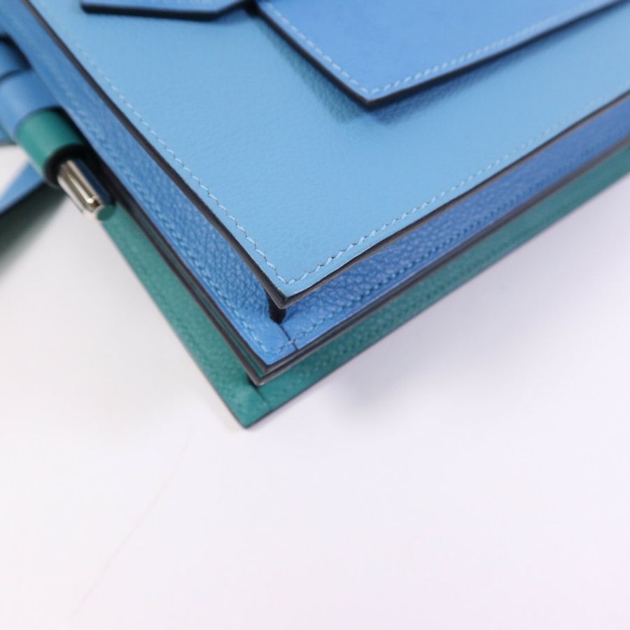 HERMES 【激減優惠】Evercolor皮革Twins銀扣肩背袋Rose Azalee/Menthe-14