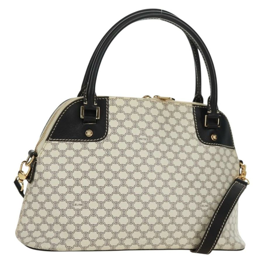 【日本直送】CELINE Macadam帆布手提包 PVC皮革 2way 白色金色 Auth 171966A-0
