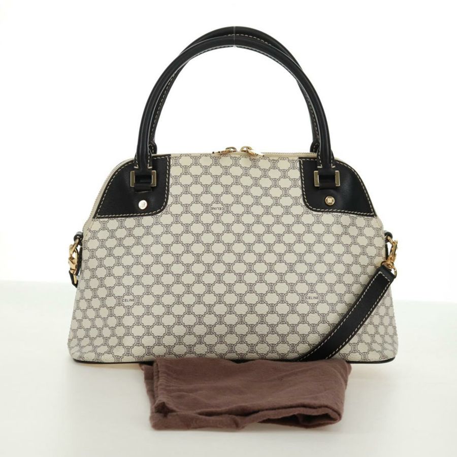 【日本直送】CELINE Macadam帆布手提包 PVC皮革 2way 白色金色 Auth 171966A-11