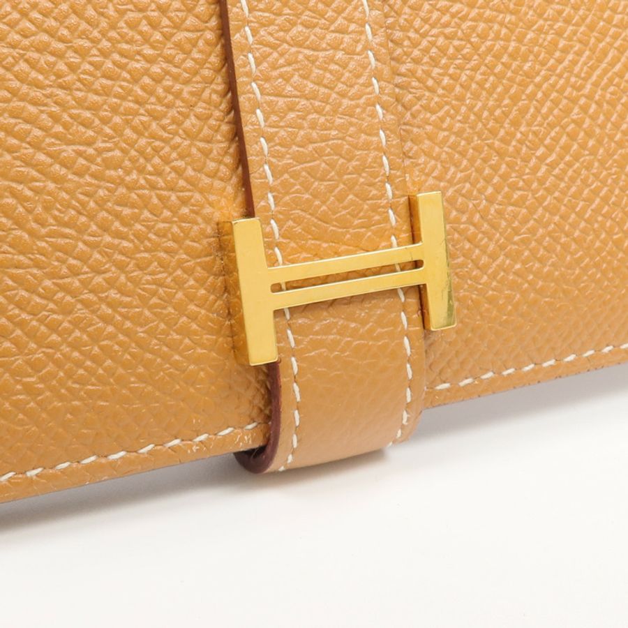 HERMES Epsom皮革Bearn Long Wallet金扣長錢包Gold-10