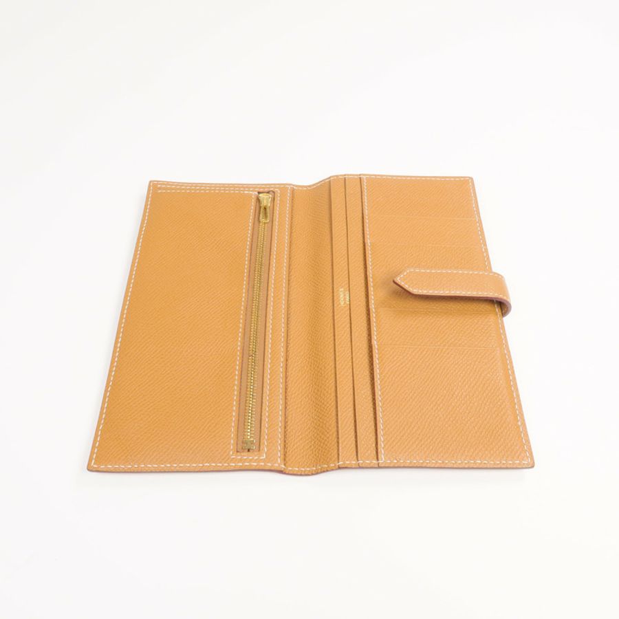 HERMES Epsom皮革Bearn Long Wallet金扣長錢包Gold-13