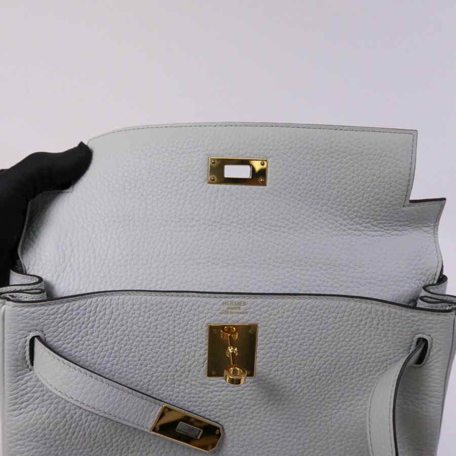 HERMES Togo皮革Kelly 28金扣手挽肩背兩用袋Blue Pale-14