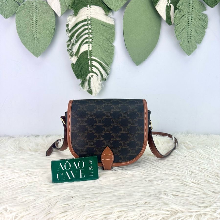 CELINE Triomphe Folco 啡色馬鞍包-0