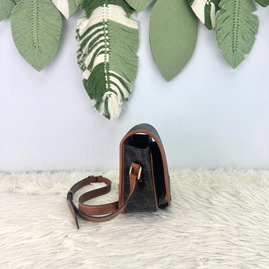 CELINE Triomphe Folco 啡色馬鞍包-3