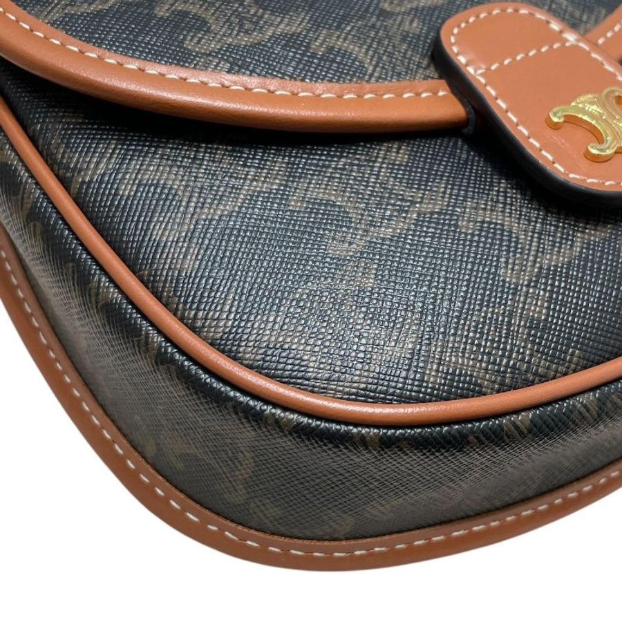 CELINE 思琳  TRIOMPHE BESACE 凱旋門迷你肩背包 PVC帆布 老花 棕色 金釦-6