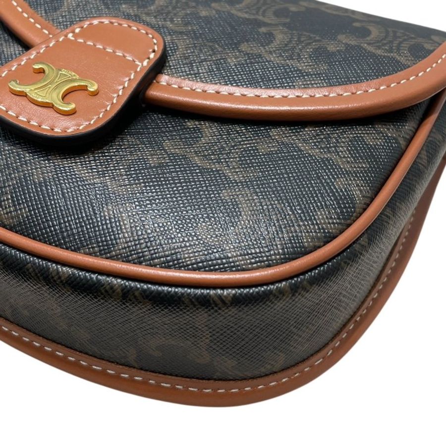 CELINE 思琳  TRIOMPHE BESACE 凱旋門迷你肩背包 PVC帆布 老花 棕色 金釦-7