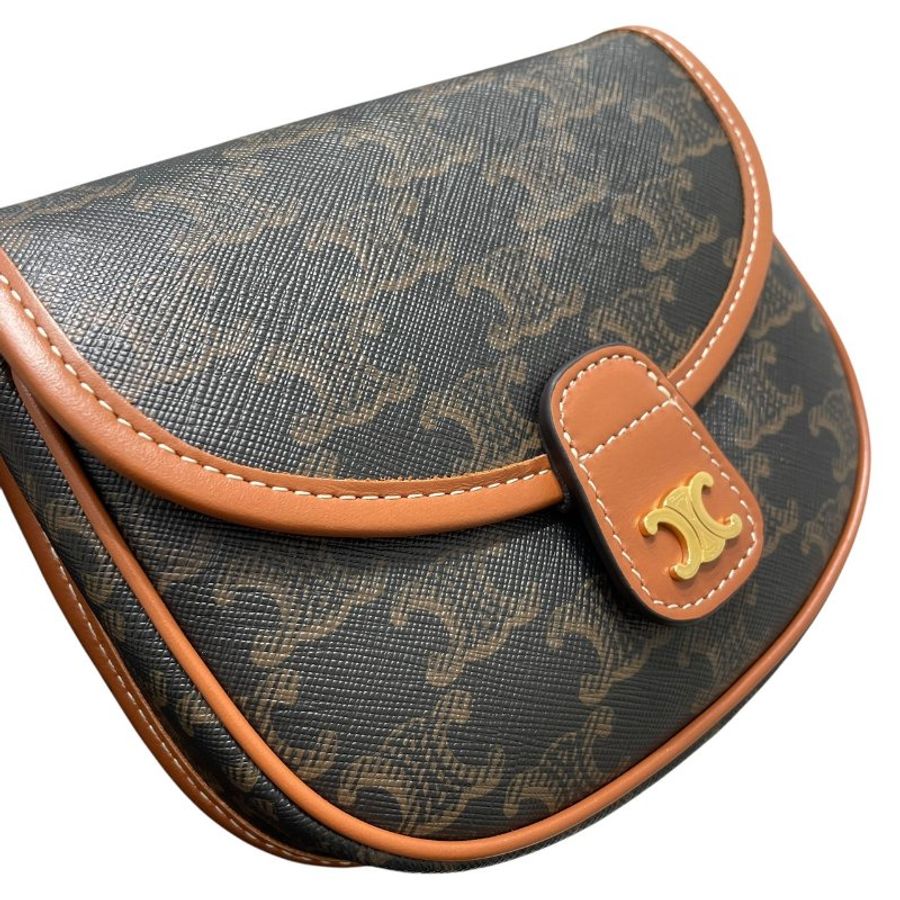 CELINE 思琳  TRIOMPHE BESACE 凱旋門迷你肩背包 PVC帆布 老花 棕色 金釦-11