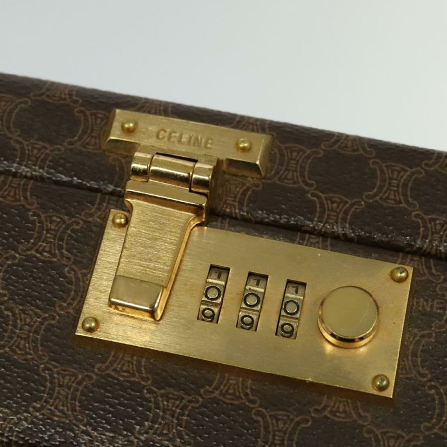 【日本直送】CELINE Macadam帆布旅行箱 PVC皮革 棕色 金色 Auth 141482A-8