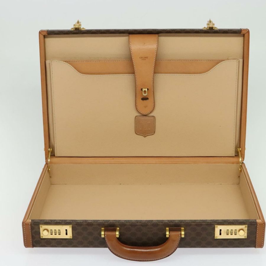 【日本直送】CELINE Macadam帆布旅行箱 PVC皮革 棕色 金色 Auth 141482A-10