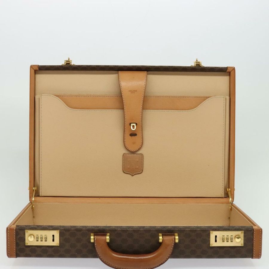 【日本直送】CELINE Macadam帆布旅行箱 PVC皮革 棕色 金色 Auth 141482A-18
