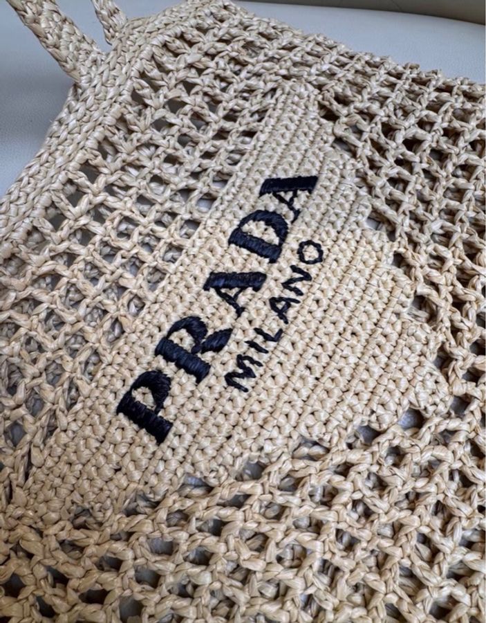 【97新 ✨ 全網最低價!】Prada 編織袋 拉菲草 沙灘包 (下單前先詢問庫存❗️)-4