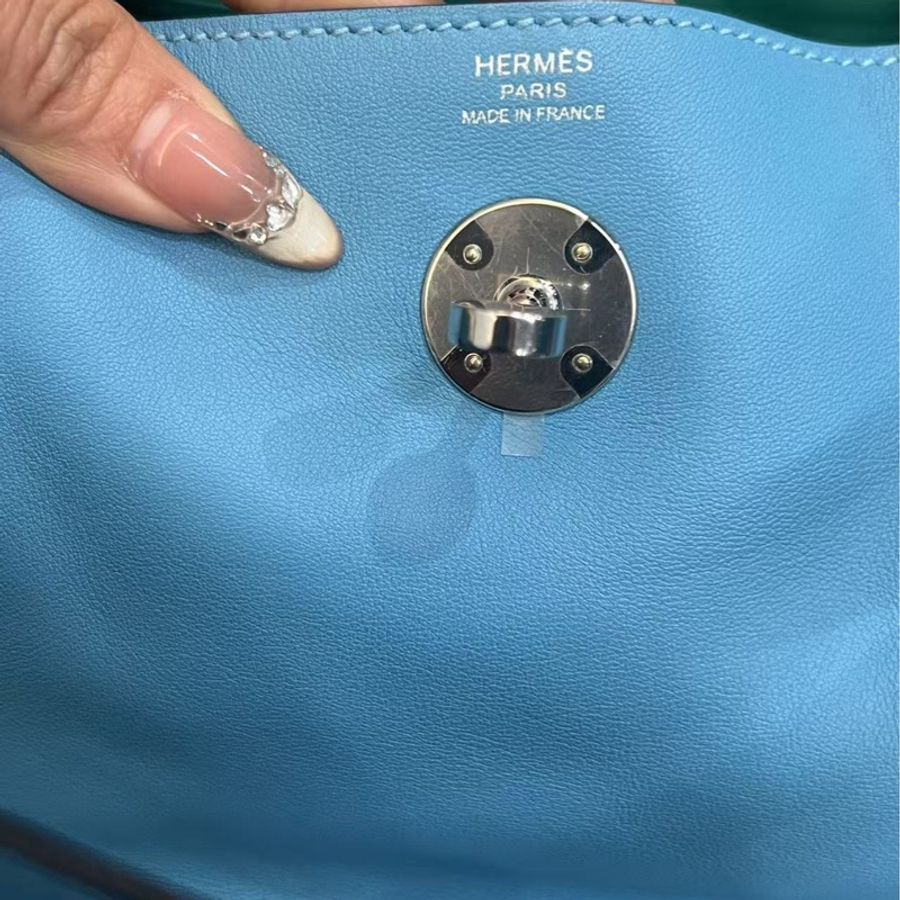 🌈Hermes🩵Lindy 26🩵北方藍色內拼綠色銀扣🌟97.5新🌟Swift皮🌟愛馬仕🌟-1