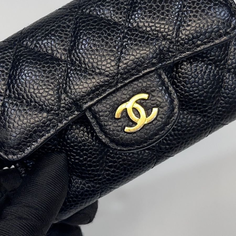 香奈兒coco卡包Chanel 黑金牛皮CF下蓋卡包AP0214-16