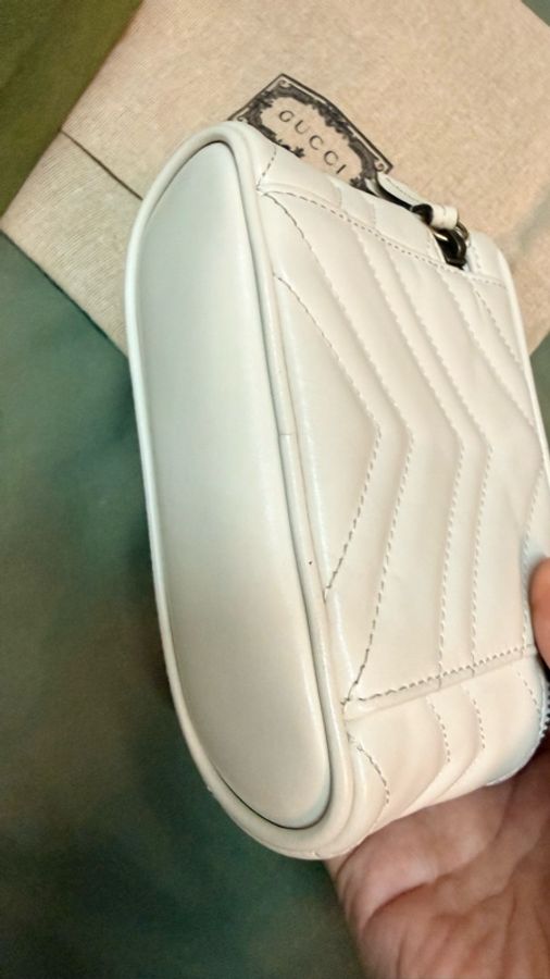 二手 金扣 白色 GUCCI GG 牛皮皮革 Marmont Mini 手提包/側背包 兩用 中古 古馳 馬蒙 小廢包-8