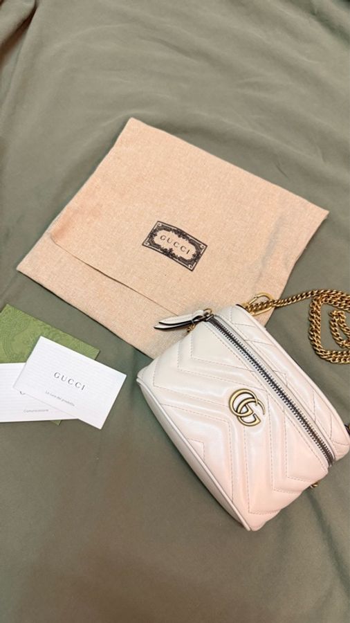 二手 金扣 白色 GUCCI GG 牛皮皮革 Marmont Mini 手提包/側背包 兩用 中古 古馳 馬蒙 小廢包-24