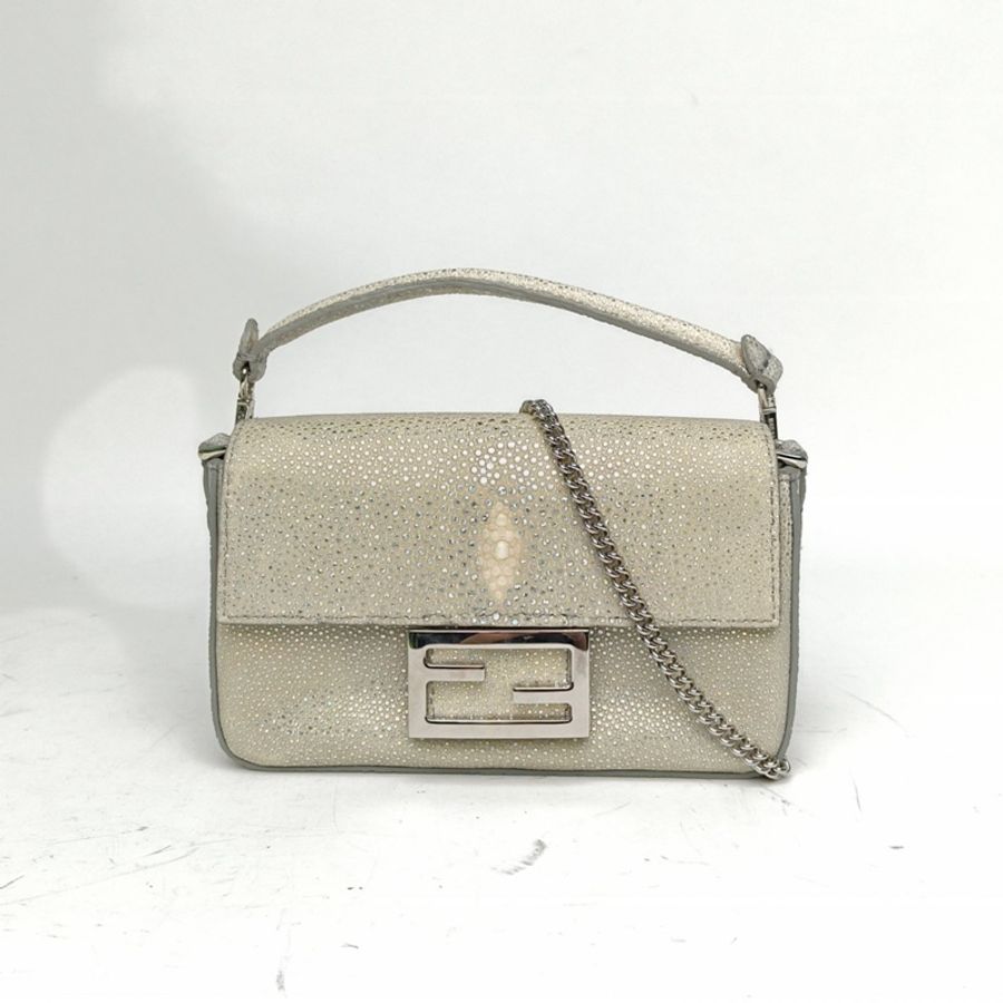 FENDI Baguette法棍包Mini幻彩色珍珠魚皮銀色-0