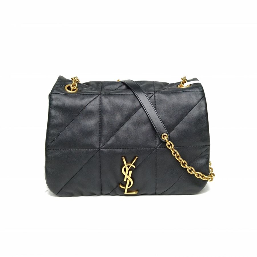 YSL JAMIE43Logo標識鏈條單肩包黑色羊皮金扣-0