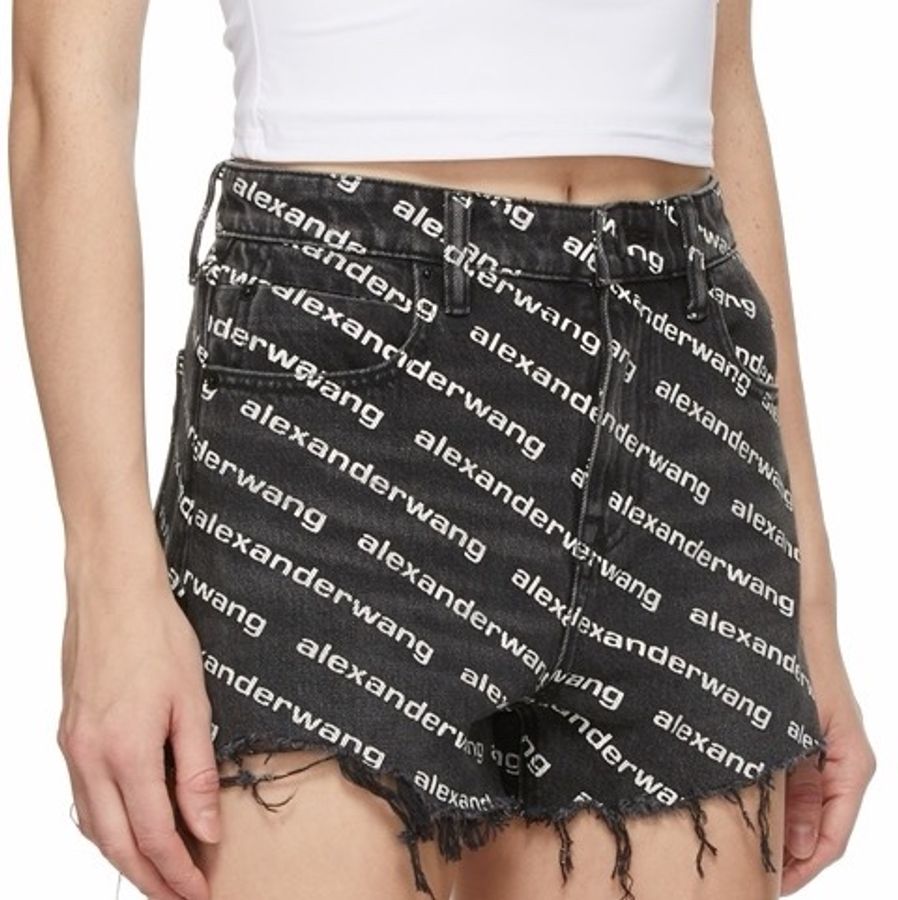 Alexander Wang 女士 BITE 徽標裝飾灰色做舊牛仔短褲24 25 26 27 28碼-4