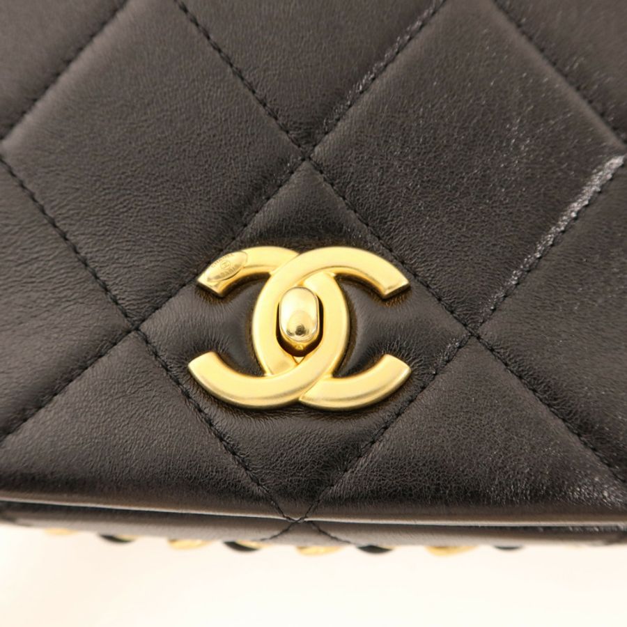 CHANEL 牛皮皮革Chain Shoulder金扣鏈帶肩背袋-8