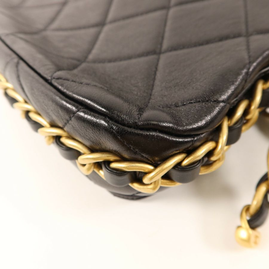 CHANEL 牛皮皮革Chain Shoulder金扣鏈帶肩背袋-14