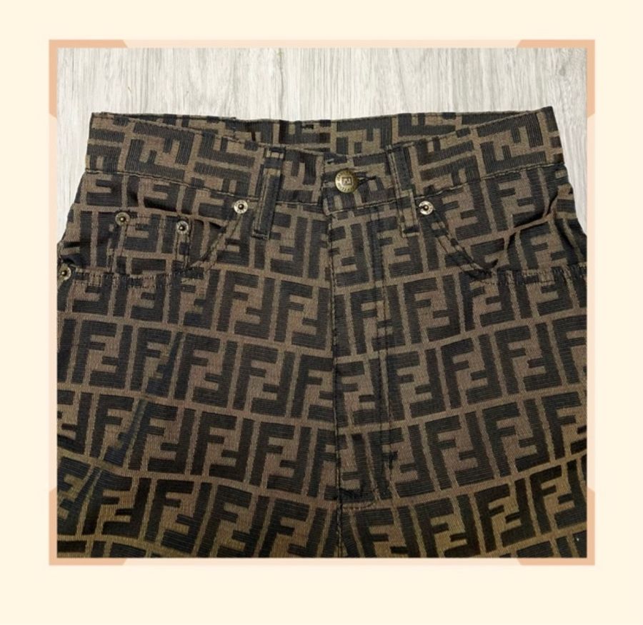 FENDI 棕色老花帆布長褲-4