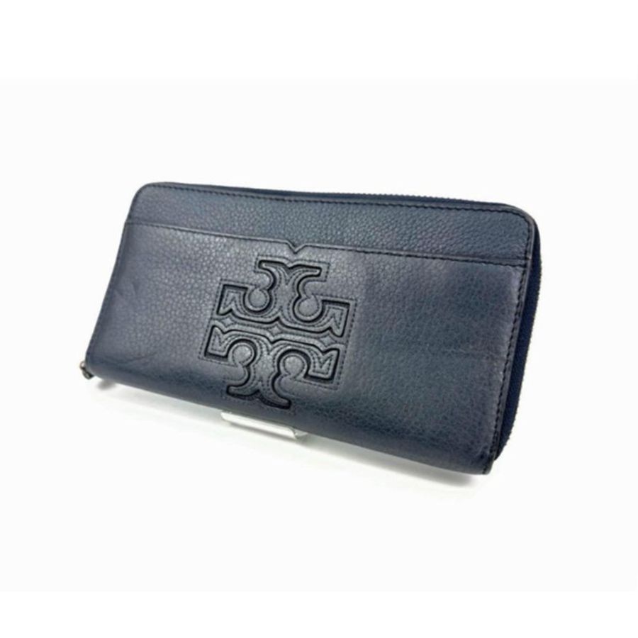 【TORY BURCH】雙T-LOGO素面拉鍊長夾-深藍-4