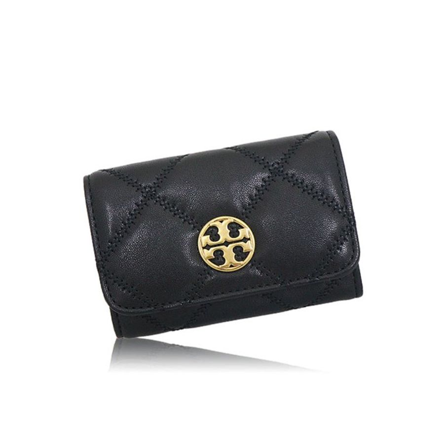 【TORY BURCH】菱格紋鑰匙卡夾包-黑色-0