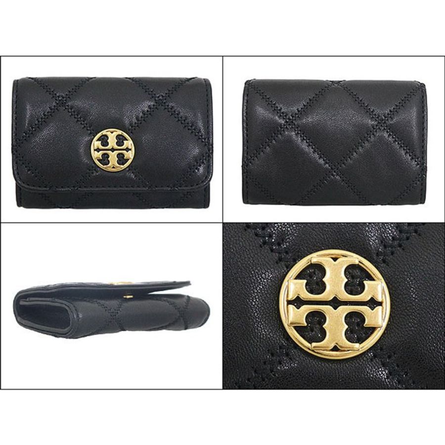 【TORY BURCH】菱格紋鑰匙卡夾包-黑色-1