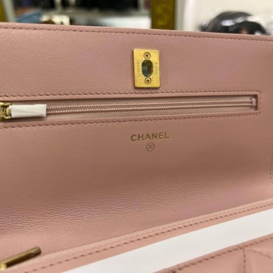 東區正精品㊣CHANEL AP3297 WOC 全新香奈兒粉紅色小羊皮山茶花調節鏈金球金釦 肩背包晚宴包斜背包 RZ6214-4