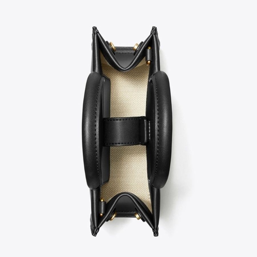 【TORY BURCH】皮革車縫LOGO迷你托特包/兩用包-黑-1