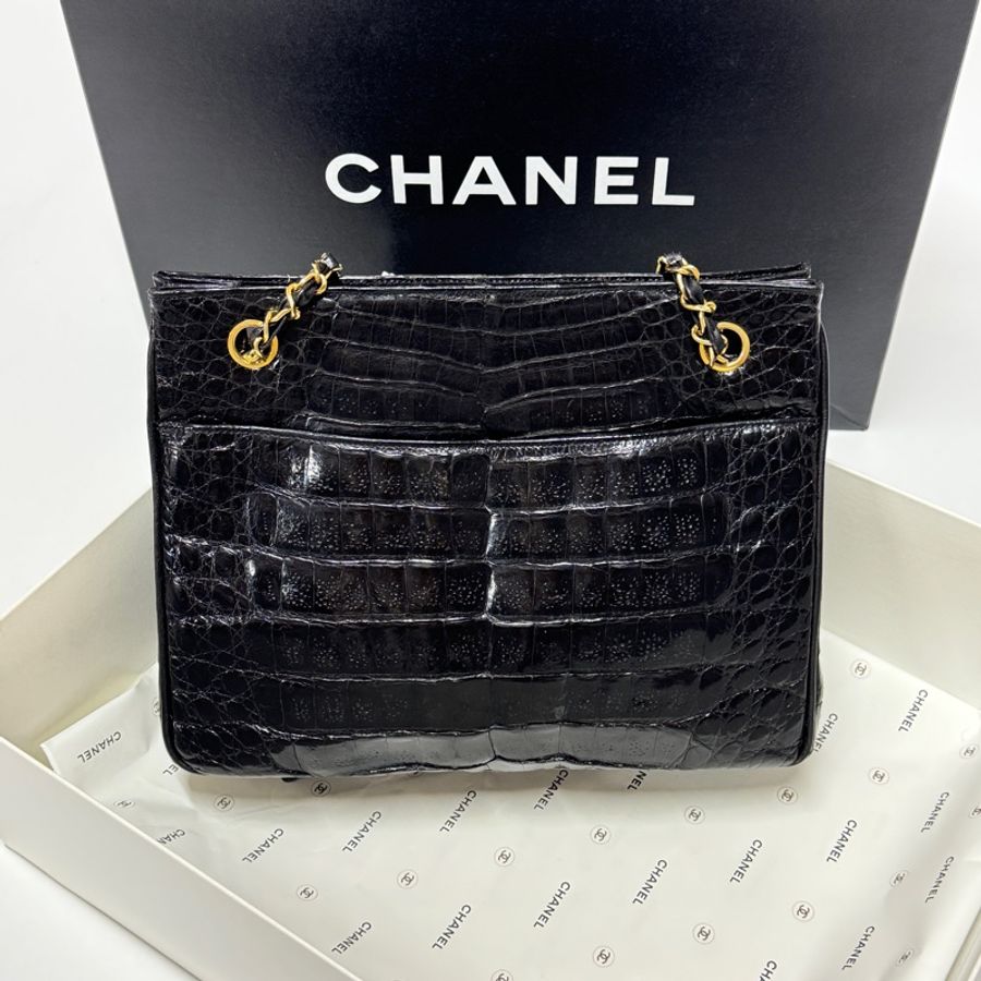 【真鱷魚皮🎁】 Chanel 香奈兒 鱷魚皮 黑金托特包 專櫃60幾萬！-3