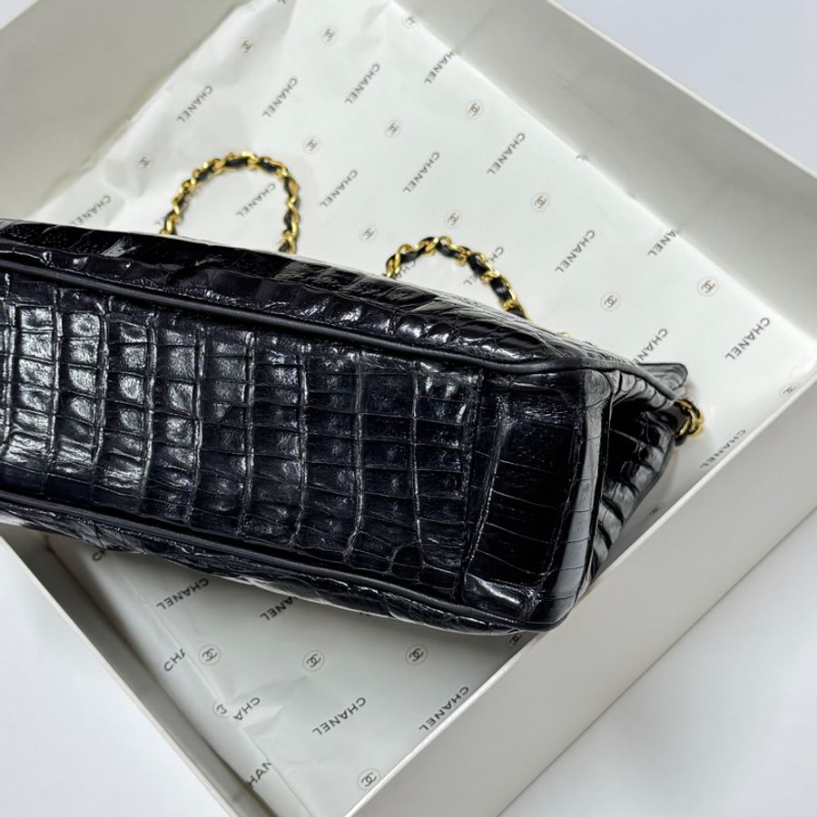 【真鱷魚皮🎁】 Chanel 香奈兒 鱷魚皮 黑金托特包 專櫃60幾萬！-8