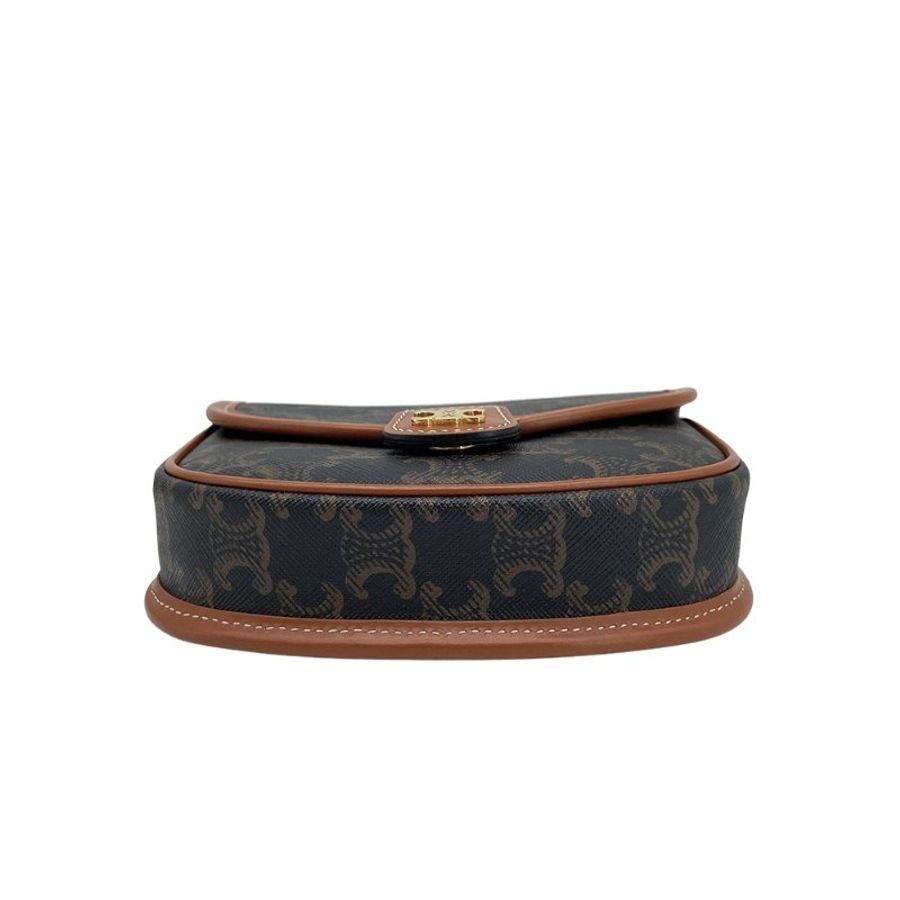 Celine 展示品 Besace Triomphe帆布迷你斜背包(黃褐色)-4