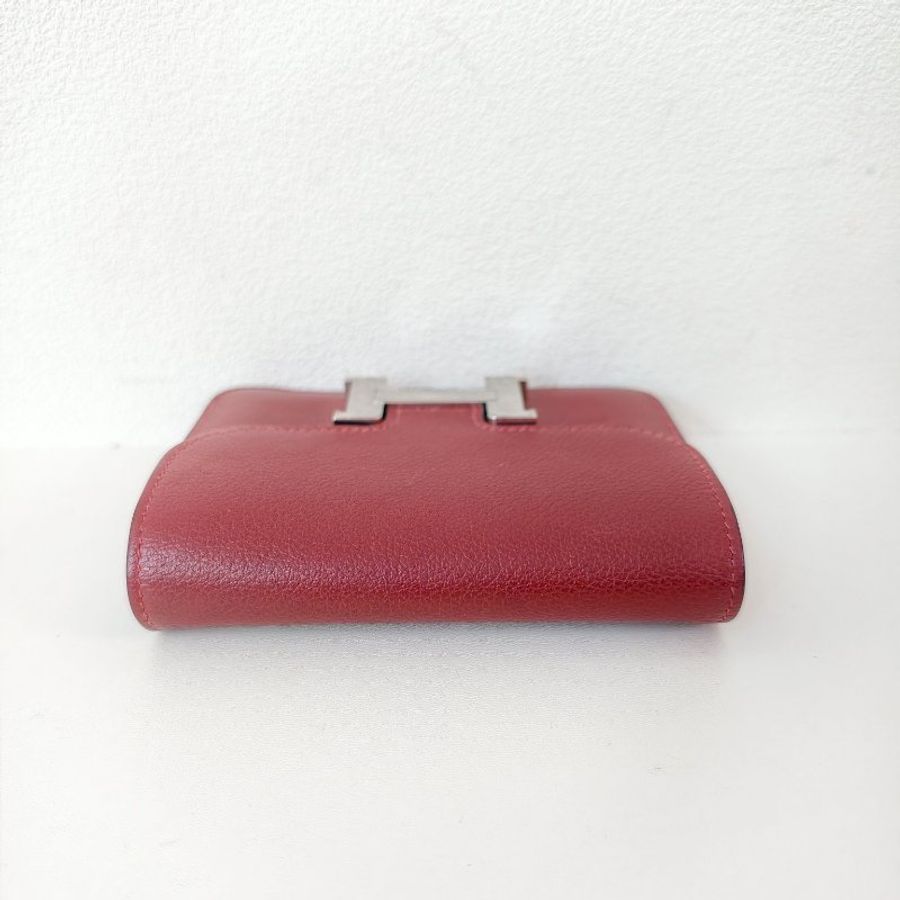 愛馬仕/Hermes 康康 Slim雙色錢包酒紅色牛皮B刻長12.4x寬10.2x厚3厘米 2023年 98新-4