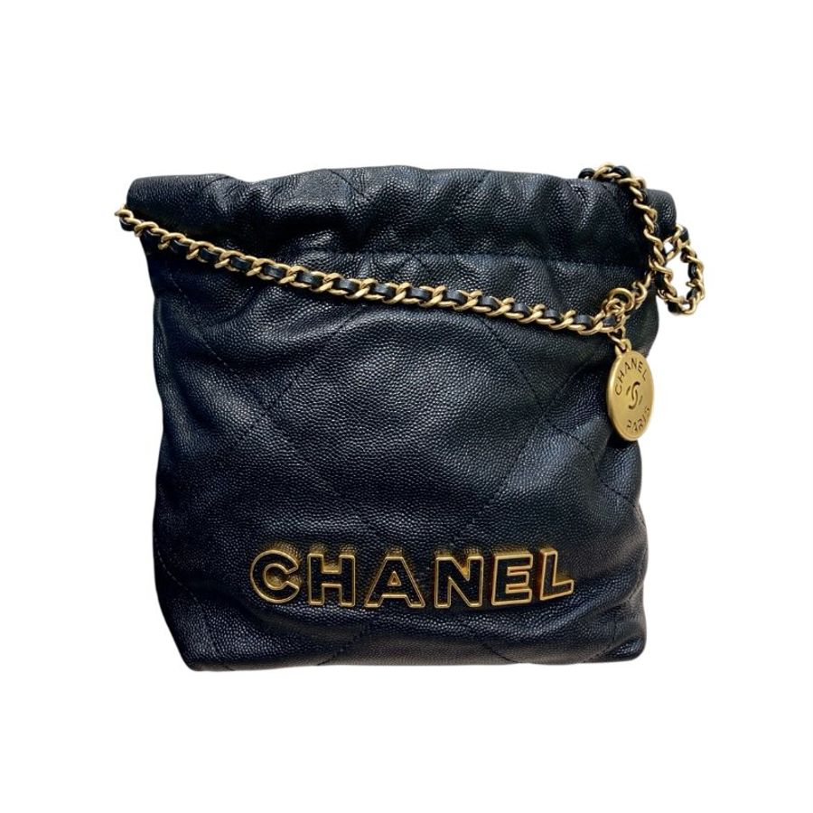 CHANEL 香奈兒 22MINI BAG 流浪包 荔枝牛皮 黑色 金釦-1