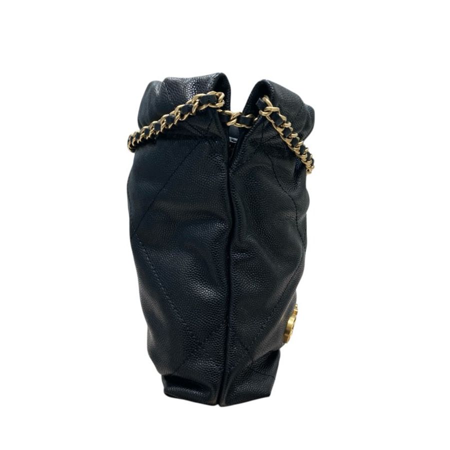 CHANEL 香奈兒 22MINI BAG 流浪包 荔枝牛皮 黑色 金釦-4