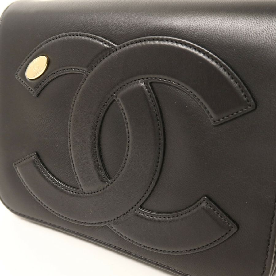CHANEL 羊皮皮革Chain Shoulder金扣鏈帶肩背袋-9