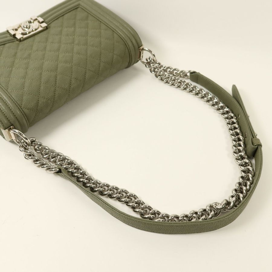 CHANEL 牛皮皮革Boy 25銀扣鏈帶肩背袋-7