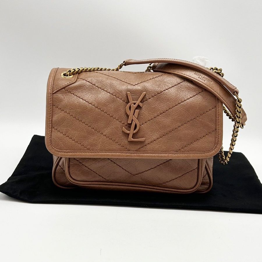 YSL D扣金棕niki小號肩背斜背鏈條包22*18*6.5 全新閒置配件塵袋-1
