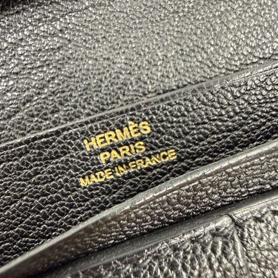 HERMES - 黑色山羊皮89Noir Béarn金釦H長夾-19